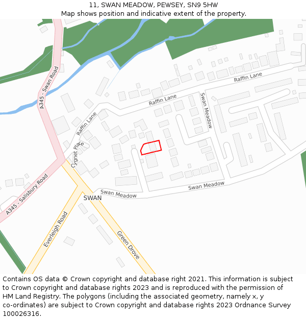 11, SWAN MEADOW, PEWSEY, SN9 5HW: Location map and indicative extent of plot