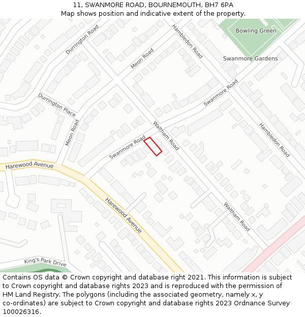 11, SWANMORE ROAD, BOURNEMOUTH, BH7 6PA: Location map and indicative extent of plot