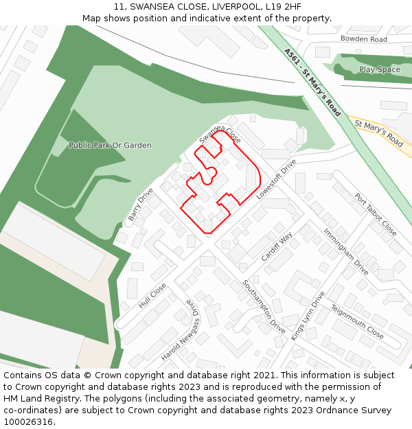 11, SWANSEA CLOSE, LIVERPOOL, L19 2HF: Location map and indicative extent of plot