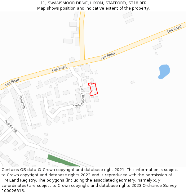 11, SWANSMOOR DRIVE, HIXON, STAFFORD, ST18 0FP: Location map and indicative extent of plot