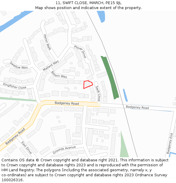 11, SWIFT CLOSE, MARCH, PE15 9JL: Location map and indicative extent of plot