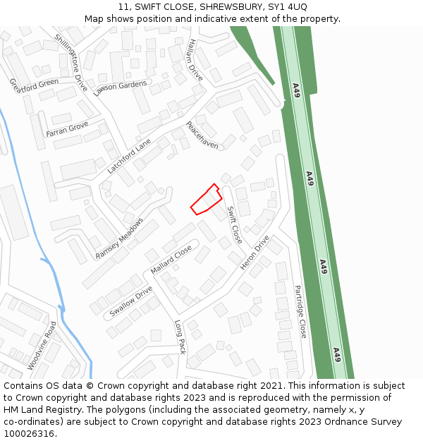 11, SWIFT CLOSE, SHREWSBURY, SY1 4UQ: Location map and indicative extent of plot
