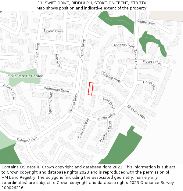 11, SWIFT DRIVE, BIDDULPH, STOKE-ON-TRENT, ST8 7TX: Location map and indicative extent of plot