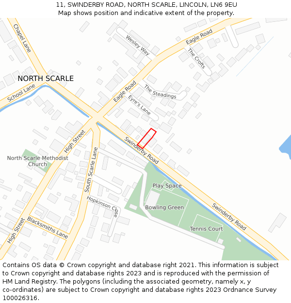 11, SWINDERBY ROAD, NORTH SCARLE, LINCOLN, LN6 9EU: Location map and indicative extent of plot