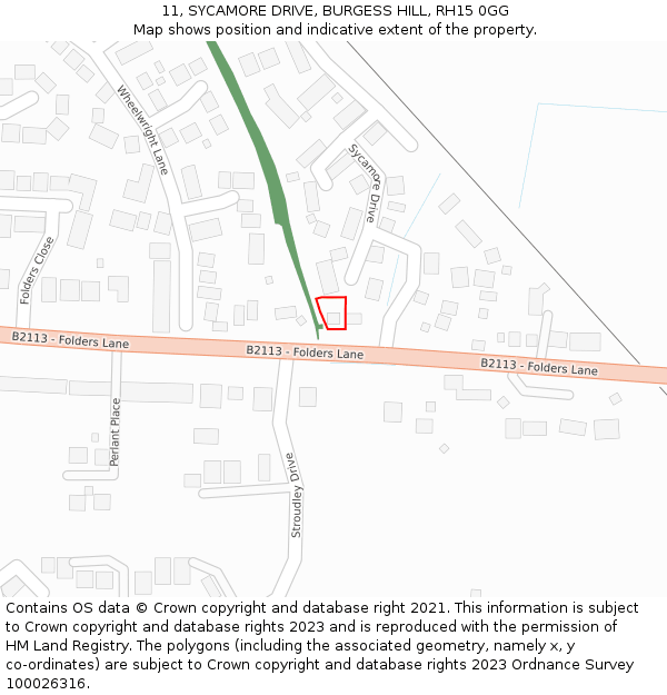 11, SYCAMORE DRIVE, BURGESS HILL, RH15 0GG: Location map and indicative extent of plot