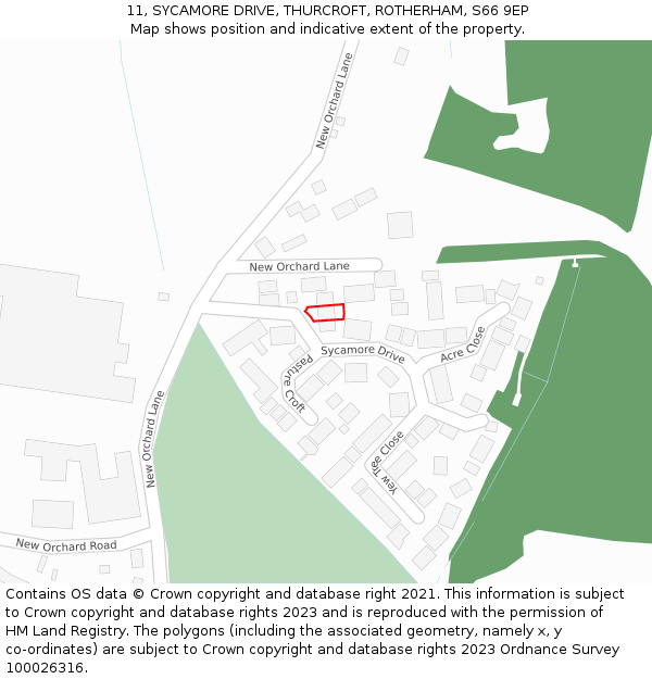 11, SYCAMORE DRIVE, THURCROFT, ROTHERHAM, S66 9EP: Location map and indicative extent of plot