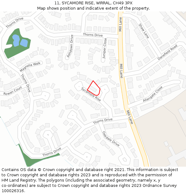 11, SYCAMORE RISE, WIRRAL, CH49 3PX: Location map and indicative extent of plot