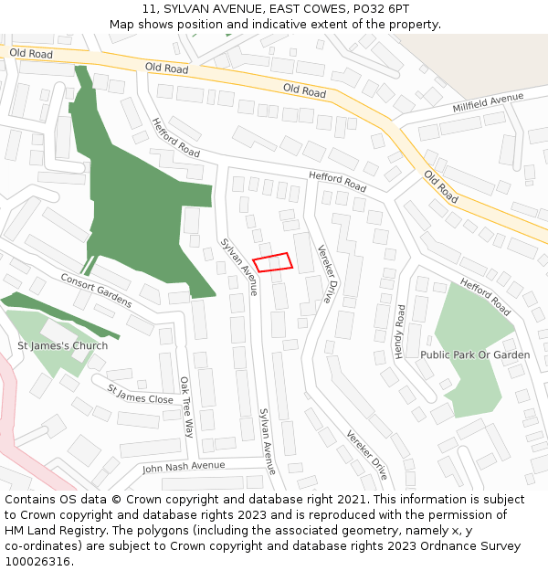 11, SYLVAN AVENUE, EAST COWES, PO32 6PT: Location map and indicative extent of plot