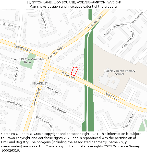 11, SYTCH LANE, WOMBOURNE, WOLVERHAMPTON, WV5 0NF: Location map and indicative extent of plot