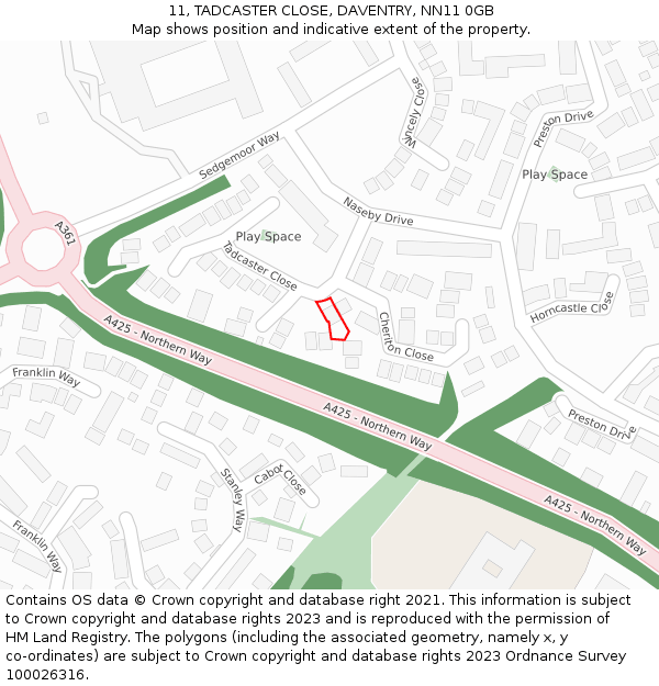 11, TADCASTER CLOSE, DAVENTRY, NN11 0GB: Location map and indicative extent of plot