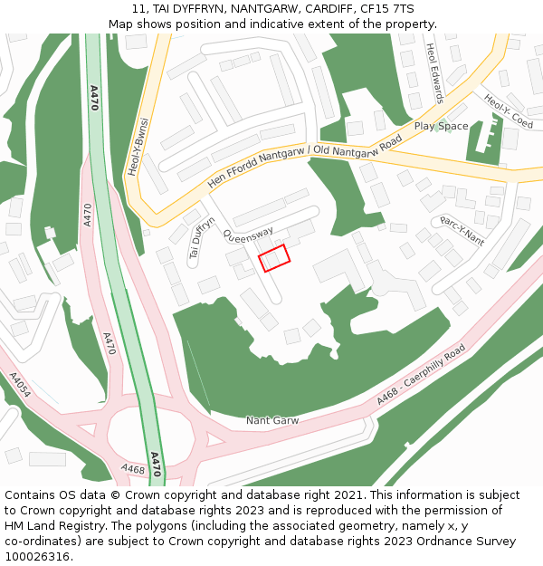 11, TAI DYFFRYN, NANTGARW, CARDIFF, CF15 7TS: Location map and indicative extent of plot