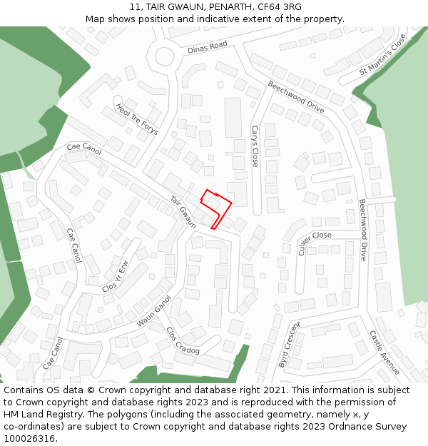 11, TAIR GWAUN, PENARTH, CF64 3RG: Location map and indicative extent of plot