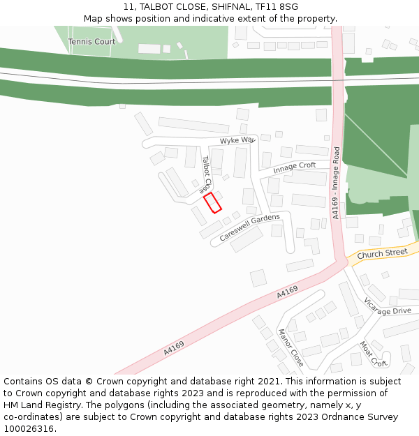 11, TALBOT CLOSE, SHIFNAL, TF11 8SG: Location map and indicative extent of plot