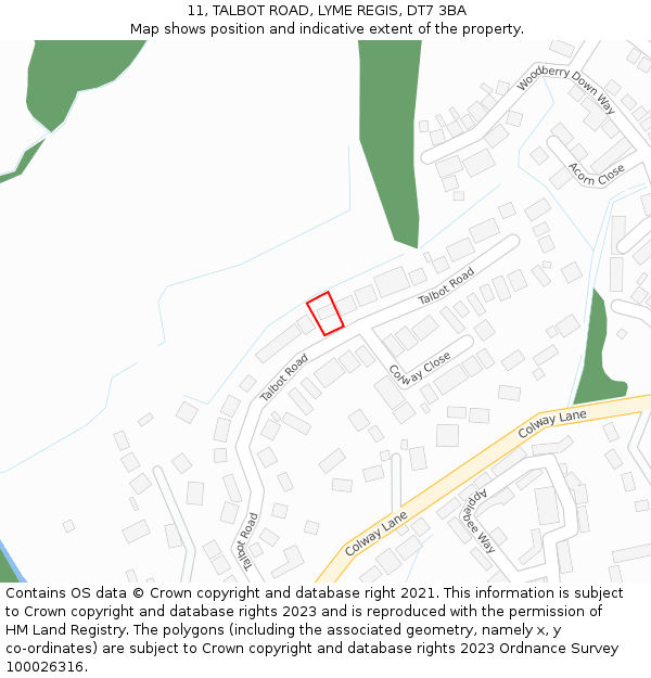 11, TALBOT ROAD, LYME REGIS, DT7 3BA: Location map and indicative extent of plot