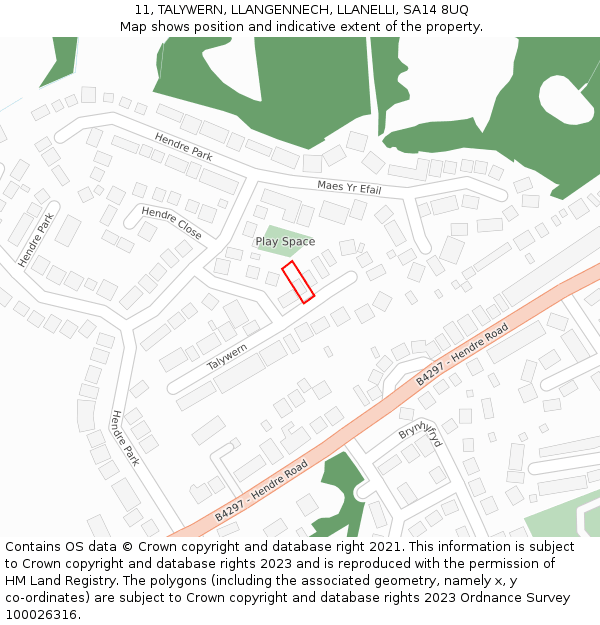 11, TALYWERN, LLANGENNECH, LLANELLI, SA14 8UQ: Location map and indicative extent of plot