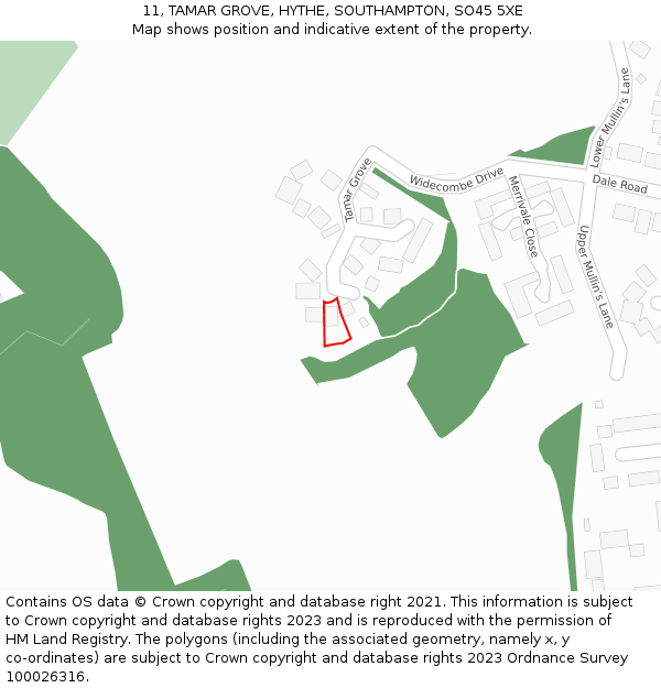 11, TAMAR GROVE, HYTHE, SOUTHAMPTON, SO45 5XE: Location map and indicative extent of plot