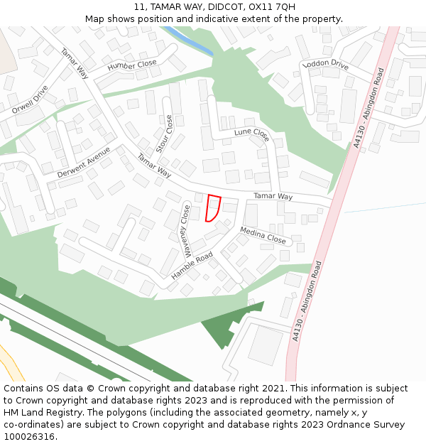 11, TAMAR WAY, DIDCOT, OX11 7QH: Location map and indicative extent of plot