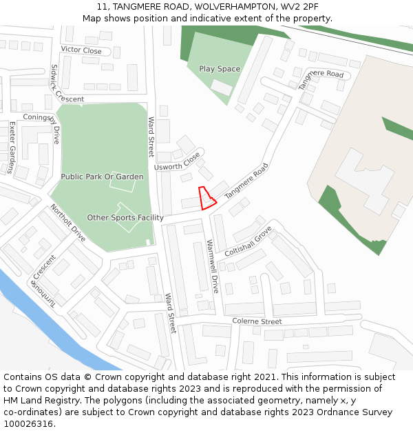 11, TANGMERE ROAD, WOLVERHAMPTON, WV2 2PF: Location map and indicative extent of plot