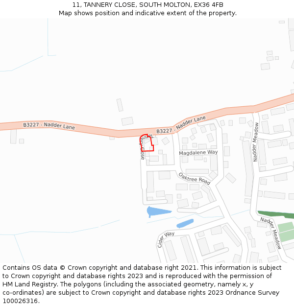 11, TANNERY CLOSE, SOUTH MOLTON, EX36 4FB: Location map and indicative extent of plot