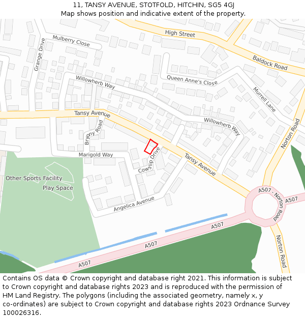 11, TANSY AVENUE, STOTFOLD, HITCHIN, SG5 4GJ: Location map and indicative extent of plot