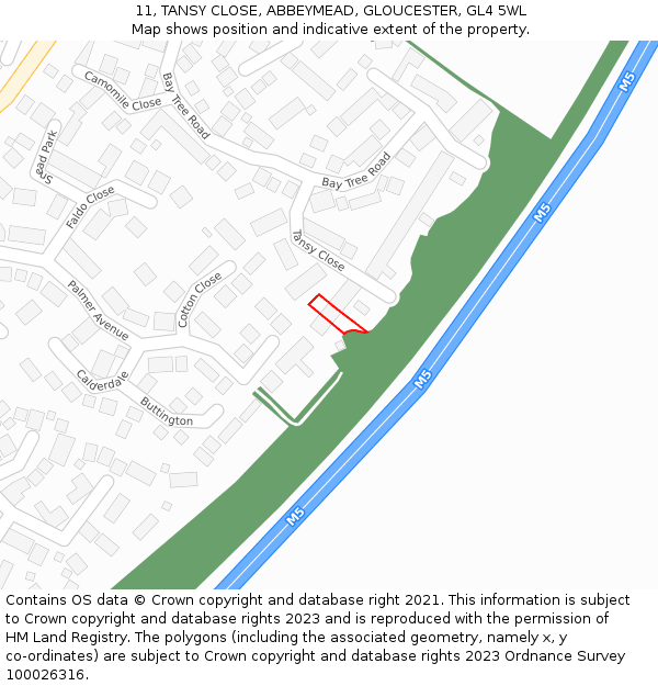 11, TANSY CLOSE, ABBEYMEAD, GLOUCESTER, GL4 5WL: Location map and indicative extent of plot