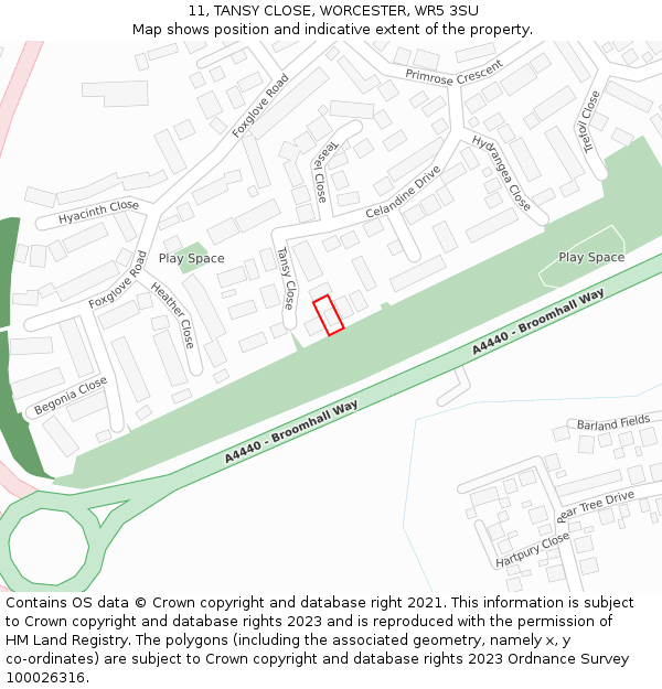 11, TANSY CLOSE, WORCESTER, WR5 3SU: Location map and indicative extent of plot