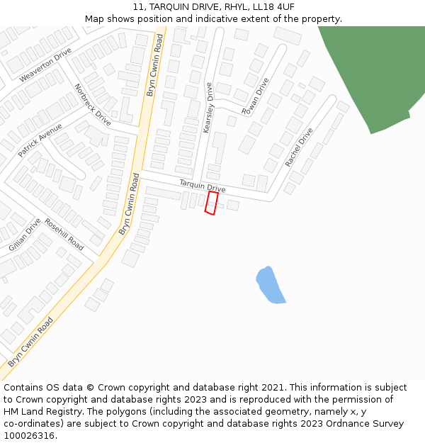 11, TARQUIN DRIVE, RHYL, LL18 4UF: Location map and indicative extent of plot