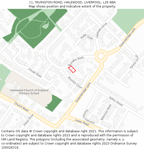 11, TAVINGTON ROAD, HALEWOOD, LIVERPOOL, L26 6BA: Location map and indicative extent of plot