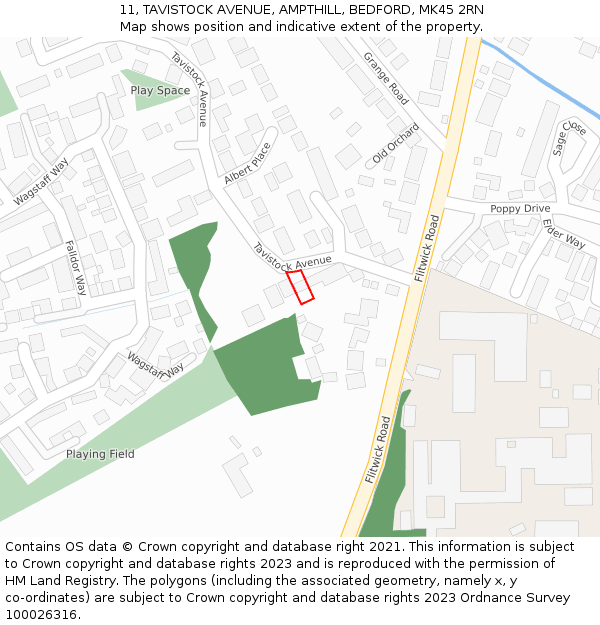 11, TAVISTOCK AVENUE, AMPTHILL, BEDFORD, MK45 2RN: Location map and indicative extent of plot