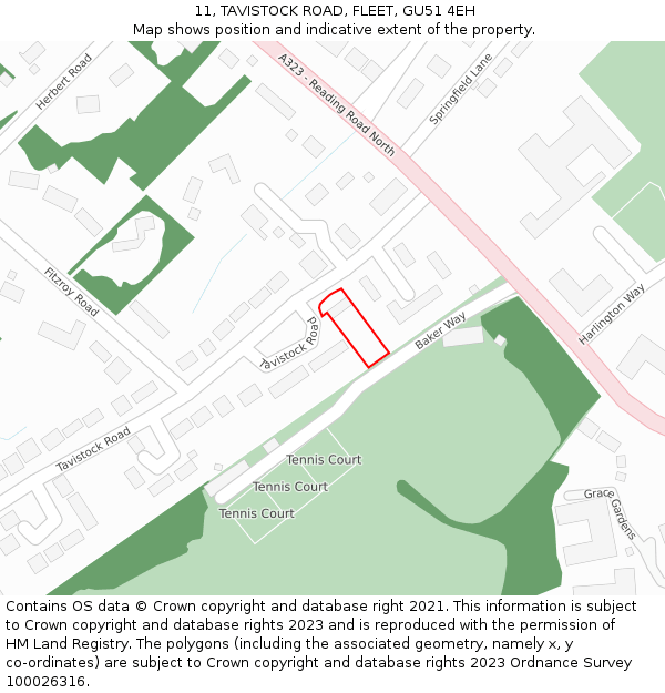 11, TAVISTOCK ROAD, FLEET, GU51 4EH: Location map and indicative extent of plot