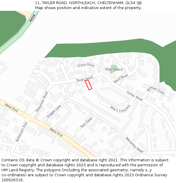 11, TAYLER ROAD, NORTHLEACH, CHELTENHAM, GL54 3JE: Location map and indicative extent of plot