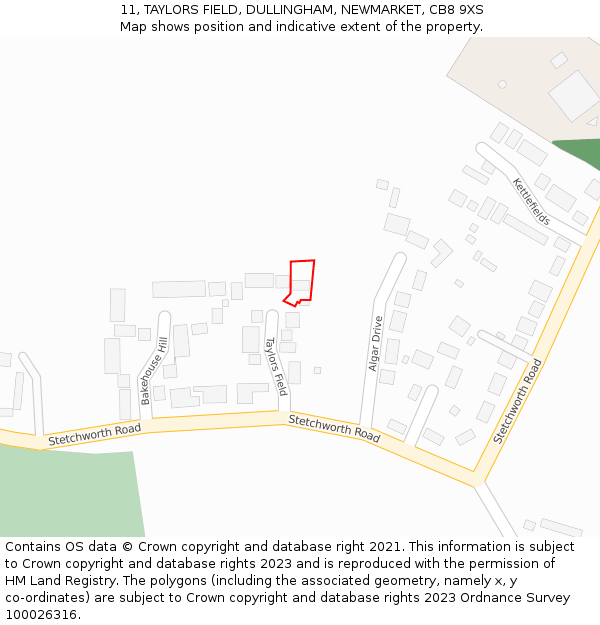 11, TAYLORS FIELD, DULLINGHAM, NEWMARKET, CB8 9XS: Location map and indicative extent of plot