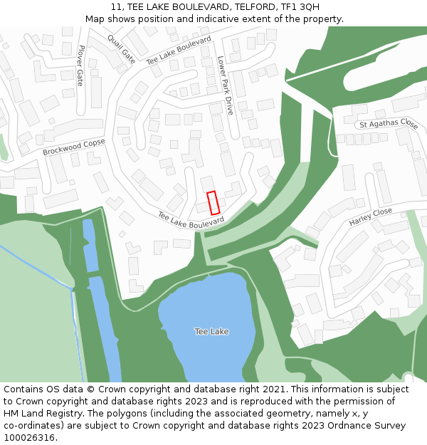 11, TEE LAKE BOULEVARD, TELFORD, TF1 3QH: Location map and indicative extent of plot