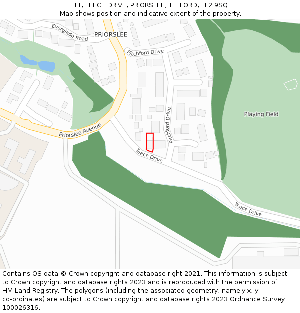 11, TEECE DRIVE, PRIORSLEE, TELFORD, TF2 9SQ: Location map and indicative extent of plot