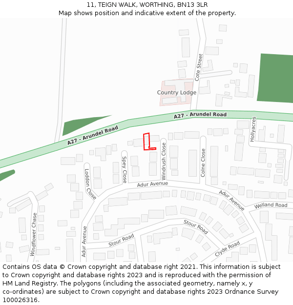 11, TEIGN WALK, WORTHING, BN13 3LR: Location map and indicative extent of plot