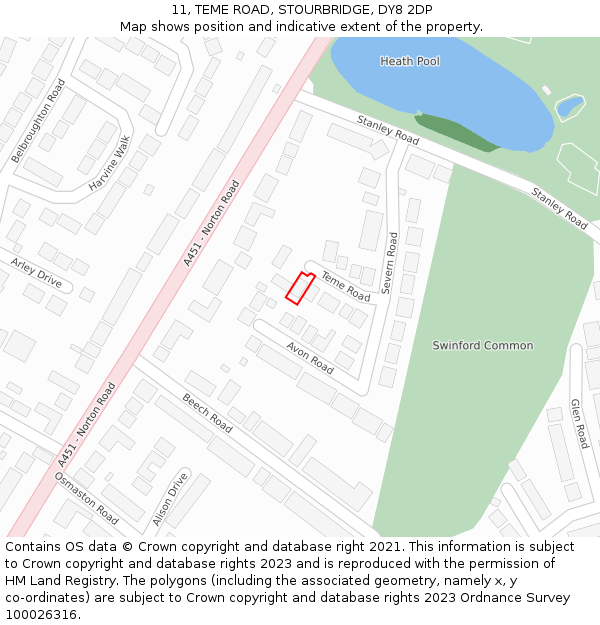 11, TEME ROAD, STOURBRIDGE, DY8 2DP: Location map and indicative extent of plot