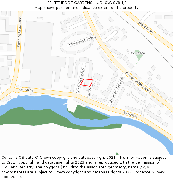 11, TEMESIDE GARDENS, LUDLOW, SY8 1JP: Location map and indicative extent of plot