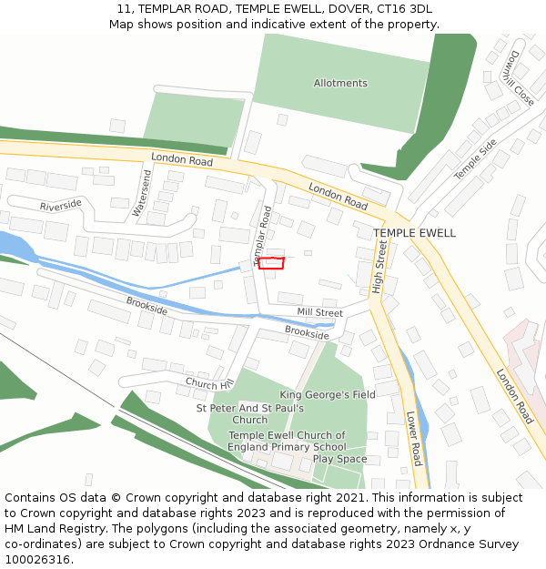 11, TEMPLAR ROAD, TEMPLE EWELL, DOVER, CT16 3DL: Location map and indicative extent of plot
