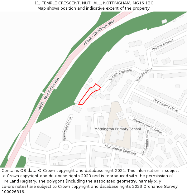 11, TEMPLE CRESCENT, NUTHALL, NOTTINGHAM, NG16 1BG: Location map and indicative extent of plot