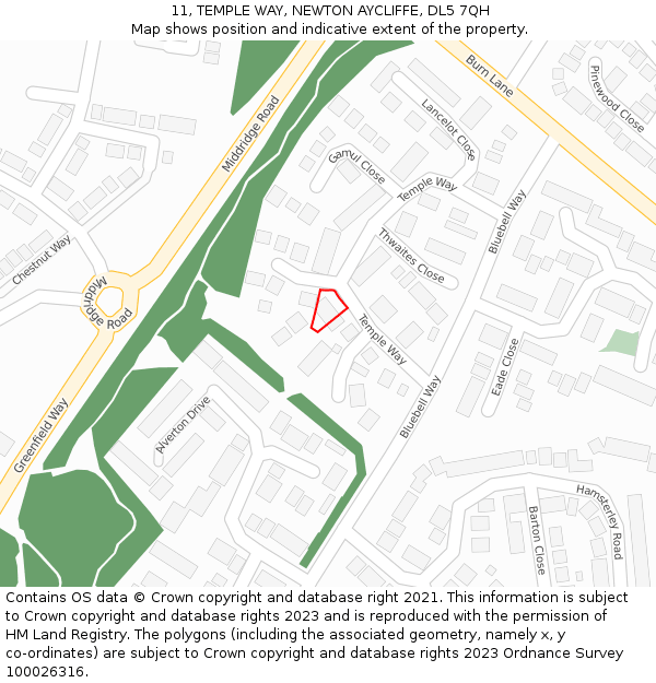 11, TEMPLE WAY, NEWTON AYCLIFFE, DL5 7QH: Location map and indicative extent of plot