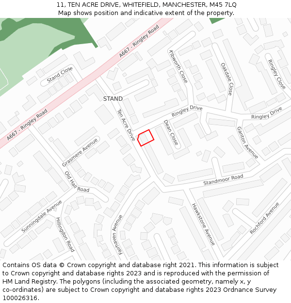 11, TEN ACRE DRIVE, WHITEFIELD, MANCHESTER, M45 7LQ: Location map and indicative extent of plot