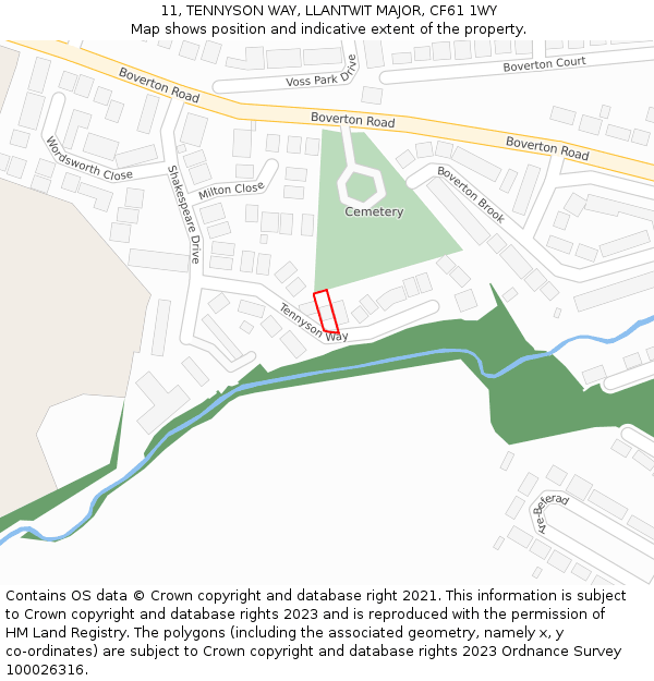 11, TENNYSON WAY, LLANTWIT MAJOR, CF61 1WY: Location map and indicative extent of plot