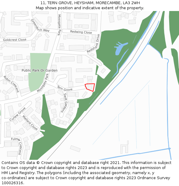 11, TERN GROVE, HEYSHAM, MORECAMBE, LA3 2WH: Location map and indicative extent of plot