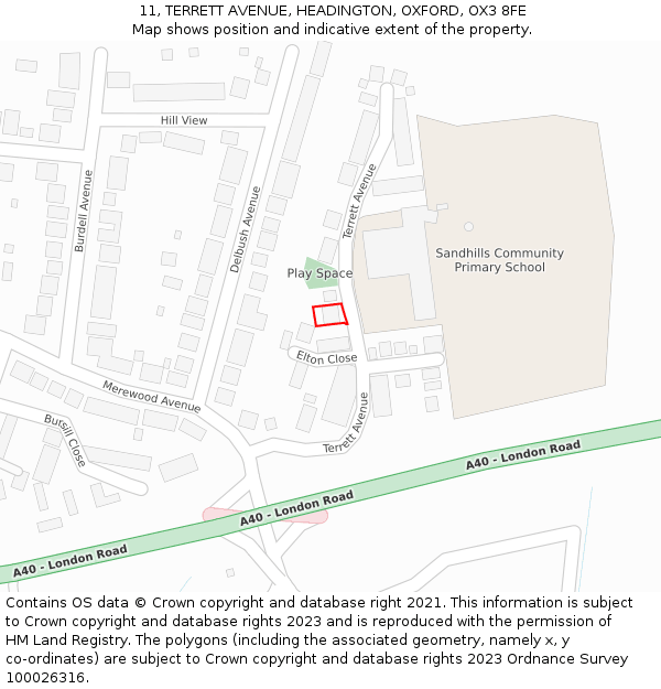 11, TERRETT AVENUE, HEADINGTON, OXFORD, OX3 8FE: Location map and indicative extent of plot