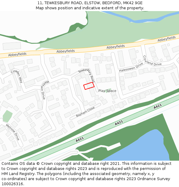 11, TEWKESBURY ROAD, ELSTOW, BEDFORD, MK42 9GE: Location map and indicative extent of plot