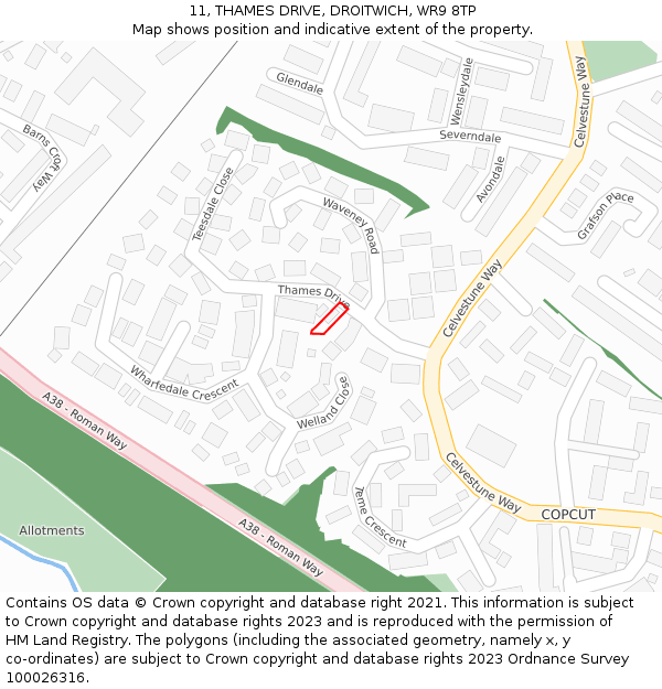 11, THAMES DRIVE, DROITWICH, WR9 8TP: Location map and indicative extent of plot