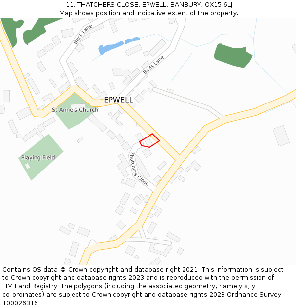 11, THATCHERS CLOSE, EPWELL, BANBURY, OX15 6LJ: Location map and indicative extent of plot