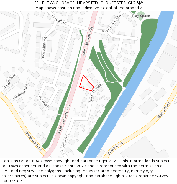 11, THE ANCHORAGE, HEMPSTED, GLOUCESTER, GL2 5JW: Location map and indicative extent of plot