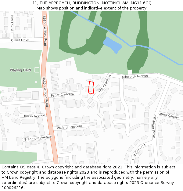 11, THE APPROACH, RUDDINGTON, NOTTINGHAM, NG11 6GQ: Location map and indicative extent of plot