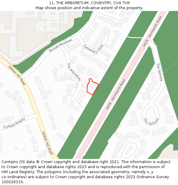 11, THE ARBORETUM, COVENTRY, CV4 7HX: Location map and indicative extent of plot